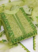 Organza Green Festival Wear Embroidery Work Dress Material